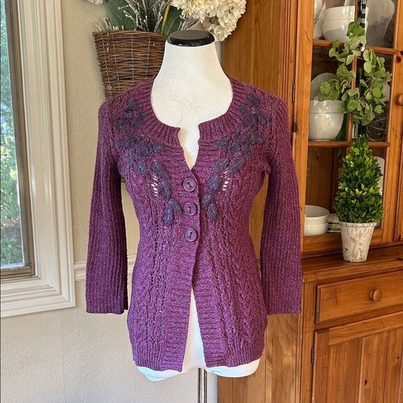 DKNY Plum Button-Up Cardigan - Picture 1 of 9